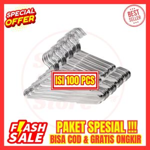 Serba Ada Store - Paket Spesial 100pcs Gantungan Baju Kawat Dewasa Hanger Stainless Anti Karat COD