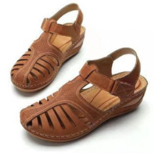 [Free Shipping] New Plus-Size Womens Sandals Casual Everyday Wear Closed-Toe Design Mid-Heel With Velcro Straps Womens Wedge Sandals.