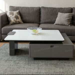 Rotatable Elegant Coffee Table with Tempered Glass Top