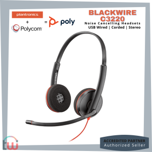 POLY | PLANTRONICS Headset Blackwire 3220 USB Wired (Stereo | Binaural) Boom Mic Noise Canceling Entry-level 3200 Series