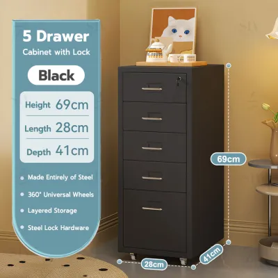 SIV 3-8 Metal Drawer Cabinet Locker Asrama Mobile File Cabinet with Wheels Home Office Storage Dresser Cabinet Steel Furniture