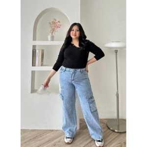 Highwaist Celana Cargo Jeans Kulot Loose Jeans HW Kulot Jeans Cargo Panjang Tebal Terlaris