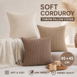 Throw Pillow Cover Soft Corduroy Boho Striped Cushion Case Sofa Decor Hidden Zipper Square