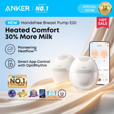 eufy by Anker Heated Wearable Breast Pump E20 3 Heat Levels Hands-Free Breast Pump with Innovative HeatFlow Optimized Rhythm via App Hospital-Grade Suction Leakproof Ultra-Slim and Quiet for in-Bra Use - T6060