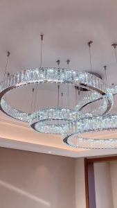 IGDL Candelier kristal moden LED lampu loket kristal emas Chrome pusingan cincin tergantung cahaya mewah kristal siling Candelier bilik tidur ruang makan dewan tangga lampu kandil