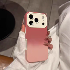 2 IN 1 Gradient Color Skin Friendly Bumper Case For iPhone 17 16 15 14 13 Pro Max Large Window Matte Shockproof Cover Fundas