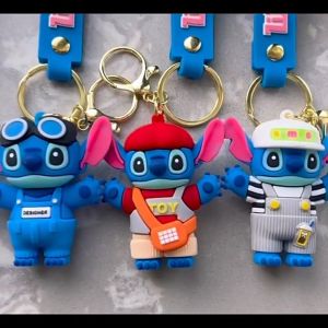 Stitch Cartoon Keychain Accessories 3D Soft PVC Key Ring with Lanyard Stitch Keychain Collection