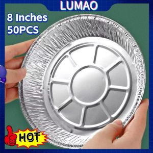 8 Inch 50 Pcs Air Fryer Baking Aluminum Foil Tin Tray Disposable Non-Stick Steamer Aluminum Foil Baking Tray Foil BBQ Baking Tray 空气炸锅锡纸盘 烧烤锡纸盘 煲饭盒