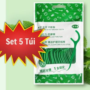 ( Set 5 Túi ) Chỉ nha khoa vị bạc hà sợi chỉ nhỏ chăc chắn siêu mịn tăm chỉ nha khoa 1 túi 50 chiếc dùng cho gia đình