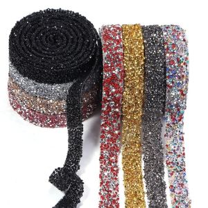 FLORI Tinh thể nhựa Dải băng trang trí bằng đá pha lê Đồ trang trí Phụ Kiện May Mặc Ruy băng may vá pha lê Lớp dán tự dính Dây xích tự dính Trang sức tự làm