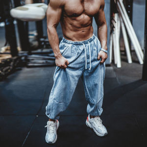 Naimo Loose Sports Jeans Mens Plus Size Loose Korean Style Trousers Leggings Casual Muscle Brother Jeans