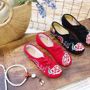 Giày Vải Thêu Hoa   Giày Nữ Đế Bằng Đế Thấp Có Gân Mùa Xuân Và Mùa Thu   Giày Cho Mẹ