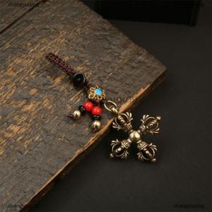 [COD] zhangyuqing Vintage Copper Vajra Pestle Keychain Pendant Feng Shui Ornament Religious Buddha Home Decorations Antique Brass Desk Decors