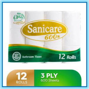 Sanicare 3 Ply Bathroom Tissue 600 sheets (12 Rolls per pack)