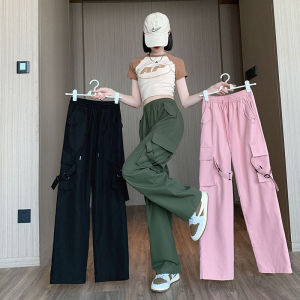 Plus size 23-42 American Cargo Pants Women Casual High Waist Straight Slacks Trousers