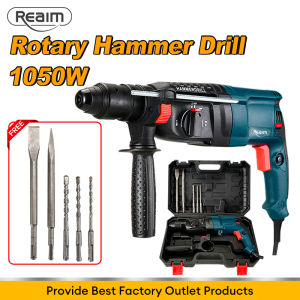 REAIM 1100W 3-Function Rotary Hammer Drill 26mm Max Drilling 5000RPM with Alloy Bits and Chisel for Concrete Masonry