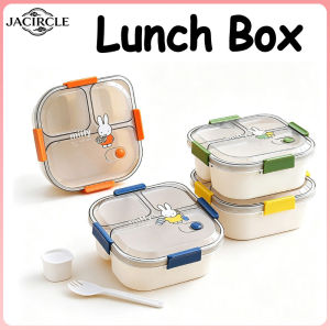 JACIRCLE 3-Compartment Lunch Box with Dipping box and Spoon microwave heating large capacity Lunch box Bento box