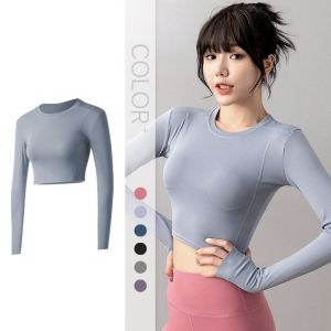 MCFED แขนยาวเสื้อโยคะสตรีเสื้อกีฬาเสื้อยืดออกกำลังกาย Gym Top ชุดกีฬาสำหรับหญิงแห้งเร็ววิ่ง Top