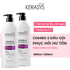 Cặp dầu gội xả Kerasys Repairing Hàn Quốc phục hồi độ bóng tăng cường chống tia UV cho tóc hư tổn chẻ ngọn 600ml