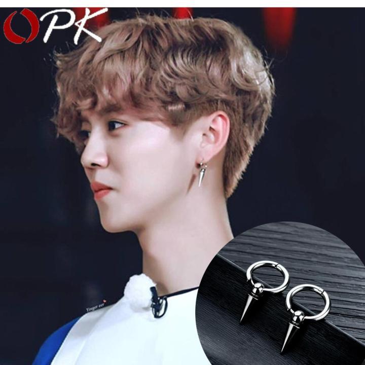 MEEU Personality Geometry Boy Hip Hop Korean Circle Earring Alloy Men Hoop  Earring Fashion Jewelry