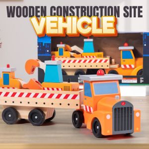 BYJ Wooden Construction Site Vehicle Carrier Wooden Transport Car Toy Set