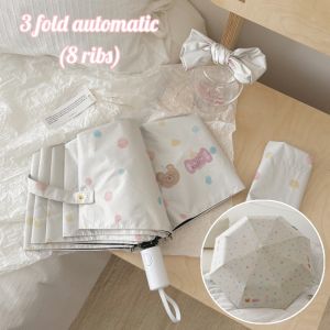 Cute Polka Dot Cartoon Print Folding Umbrella Anti-UV Waterproof Sun Rain Parasol for Women