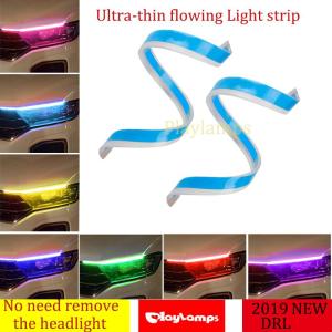 2PCS 60cm Car DRL LED Daytime Running Lights Turn Signal Led Guide Strip Universal Headlight Assembly For Honda( White Turn Yellow)
