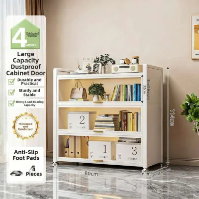 Dustproof Storage Bookcase Multilayer Shelf Cabinet With Doors Home Office Bookshelf Organizer Display Rack Living Room Bedroom Storage Shelving Unit DESINY