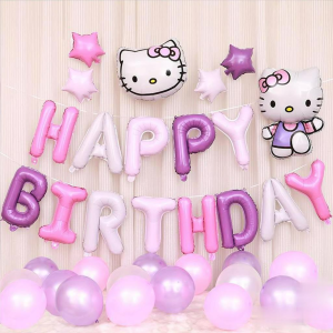 Paket Dekorasi Balon Ulang Tahun Anak Perempuan Simple Birthday Purple Hello kitty Decoration set