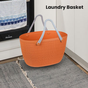 Locaupin Storage Basket with Handle Japanese Style Toys Hamper Laundry Organizer Bin Multifunctional Indoor Outdoor Use