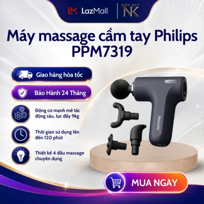 Máy Massage Cầm Tay Mini PHILIPS PPM7319 - Thiết Kế Nhỏ Gọn - Nhiều Đầu Massage - Bảo Hành 24 Tháng