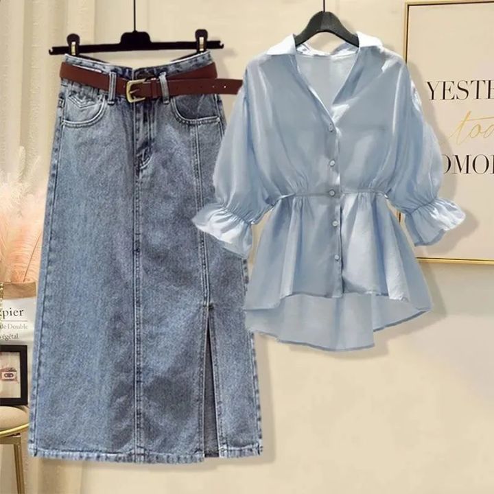 Lazada Womens Denim Shirt Plus Size 2Pcs Dress Women Korean Style