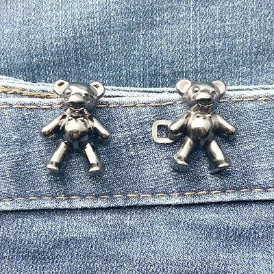 2Pcs/1pair Bear Shaped Adjustable Jean Button Waist Buckle Snap Pants Buckle Extender Replacement Jeans Tighten Button Attacher Pins