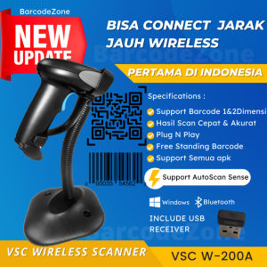 2D WIRELESS BARCODE SCANNER VSC W-200A STAND (QR-CODE E-FAKTUR PDF417) SENSITIF LASER