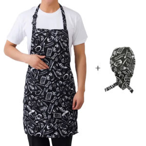Adjustable Apron and Hat Combination set Kitchen Waterproof Apron Hotel Restaurant Waiter Apron