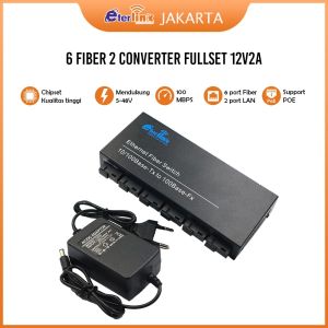 [COD] 1 Pcs Fullset 100Mbps 6 port sc Fiber 2 port RJ45 Fiber Optic Ethernet Converter 6F2E Dengan Adaptor 12V2A