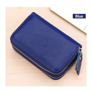 Fashion Double Zipper Credit Card Holder Wallet Genuine Leather RFID Blocking Womens and Mens Clutch Purse Zip Key Coin Small Change Card Bag