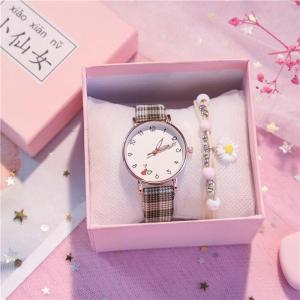 Jam Tangan Wanita Asli Analog Import Premium Quality Korean Style Fashion Bunga Daisy Love Trendy New Model Terbaru Quartz Stainless Steel Titanium Kulit PU Anti Karat Kaca Tebal Tahan Air Aksesoris Arloji Women Watches Cewek Formal Kasual Kekinian -J55