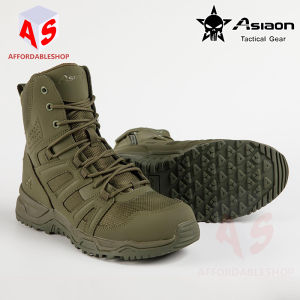 ASIAON 528 Highcut Leather Tactical Boots Combat Boots Training Shoes for Sports and Outdoor Activities Green Color