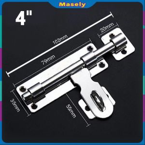 Masely Stainless Steel Hardware Door Lock Bolt Latch Padlock Clasp Stainless Steel 4" 6" 8"