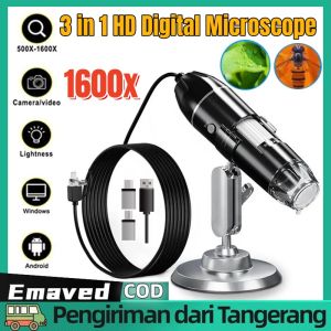 1600X 3in1 Microscope Mikroskop USB Digital Zoom Magnifier Monokuler Kamera Pembesar Elektronik Endoscope Portable 3 in 1 LED Magnifier Digital Microscope