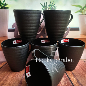 12 PCS CANGKIR RAMEN DOP ULIR HITAM TERBARU PLASTIK TAHAN PANAS