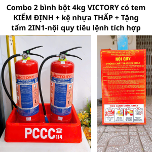 {Có kiểm định}Combo 2 bình chữa cháy bột 4kg đã kiểm địnhkèm kệ nhựa và Tặng nội quy tiêu lệnh 2in1