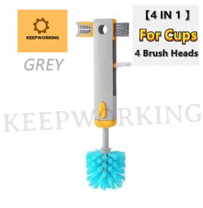 KEEPWORKING Bottle Cleaning Brush | Plastic 4 in 1 Water Bottle Washer Cleaning Brush | Mini U Shaped Silicone Cup Brush | Multi-Function Cleaning Brush for Milk Water Bottle