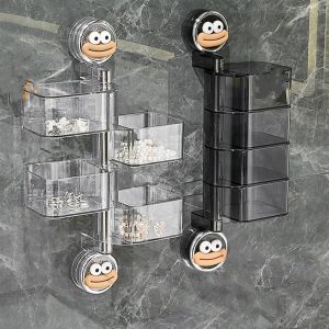 CEMOMEF อุปกรณ์ติดผนัง กล่องเครื่องประดับหมุนถ้วยดูด พลาสติกทำจากพลาสติก กันฝุ่นกันฝุ่น ชั้นวางแสดงเครื่องประดับกิ๊บติดผม ใช้งานได้หลากหลาย กันความชื้น กล่องเครื่องประดับหลายชั้น สำหรับบ้าน