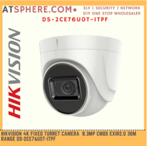 Hikvision 4K 8MP 8 Megapixel HD 30m IR Indoor Turret Dome Analog CCTV Security Camera Plastic White DS-2CE76U0T-ITPF