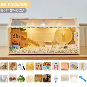 Hamster Cage Wooden Ventilated Ornamental Aquascape Large Villa Golden Bear Feeding Box Pet