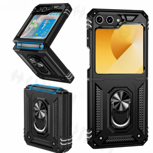 For Samsung Galaxy Z Flip 6 Z Flip 5 Case Hinge Protection 360°Rotate Ring Magnetic Kickstand Stable Heavy Shockproof Full Cover