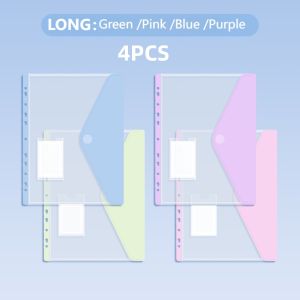 Long Binder Pocket Set Loose Leaf File Bag with Card Slot Transparent Envelope Binder Pocket for 2/3/5 Ring Binder