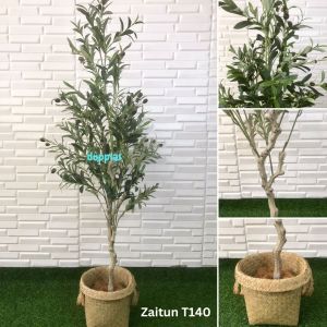 Pohon Artificial Tanaman Hias Zaitun Olive X3 T140 & T180 Latex Cover Pot Anyaman Purun Handle Dekorasi Cafe